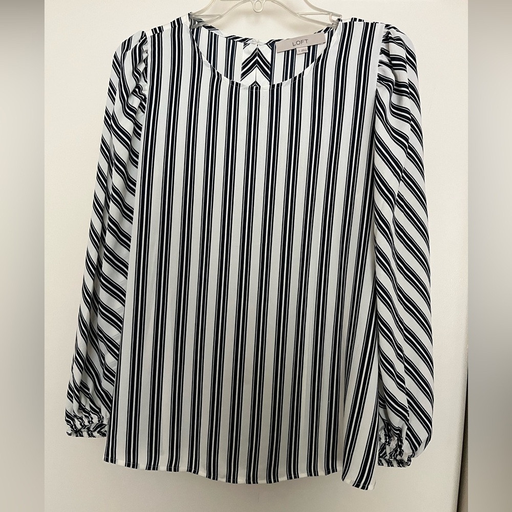 Loft white/blk striped blouse